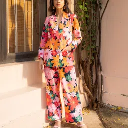 SHIBUI Stella Floral Printed Peaked Lapel Collar Organic Cotton Single-Breasted Blazer-picture-47