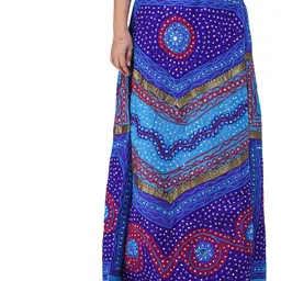 Exotic India Embellished Printed Pure Cotton Flared Maxi Ghagra Skirt-image-62