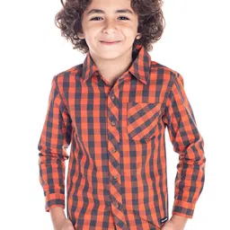 Cherry Crumble Boys Orange Checks Touch Shirt-image-85