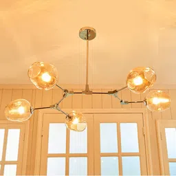 Home Centre Melody Shellacs Silver-Toned Abstract Shaped Metal Pendant Ceiling Lamp-image-25