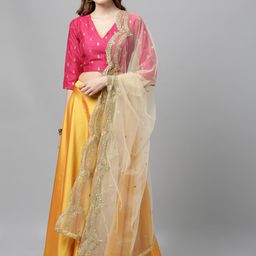 Ethnovog Pink  Gold-Toned Embroidered Made to Measure Lehenga  Blouse with Dupatta-picture-14