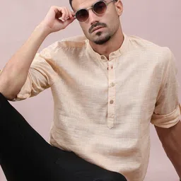 FILORI STUDIO Checked Mandarin Collar Pure Cotton Short Kurta-image-88
