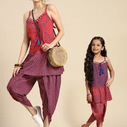 Sangria Printed Shoulder Straps A-Line Kurti with Dhoti Pants-picture-17