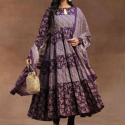 Libas Women Floral Printed Panelled Kurta with Churidar & With Dupatta-picture-7