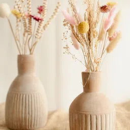 ArteCasa Old World Bloom Beige & Orange Coloured 2 PiecesStriped Vases With Dry Bunch-image-27