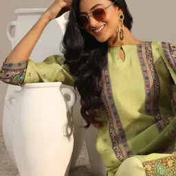Libas Green Ethnic Motifs Printed Keyhole Neck Straight Kurta With Salwar And Dupatta-image-31