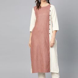 Varanga Women Burgundy & Off-White Woven Design Straight Kurta-image-33