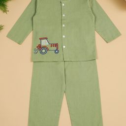 LITTLE GINNIE Boys Mandarin Collar Thread Work Straight Kurta & Trousers-picture-45