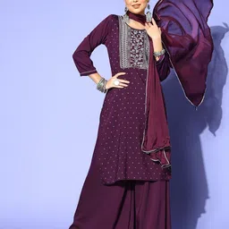 SheWill Women Ethnic Motifs Satin Hyper Texture Kurta Set-image-72