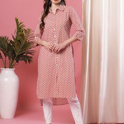 Globus Floral Printed Shirt Collar Pure Cotton Straight Kurta-19