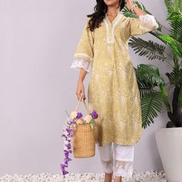 Varanga Paisley Printed Mandarin Collar Cotton Straight Kurta-picture-33