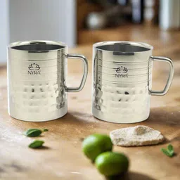 Nyra Kitchenware Steel & Black 2 Pieces Textured Stainless Steel Glossy Cups-270 ml Each-image-80