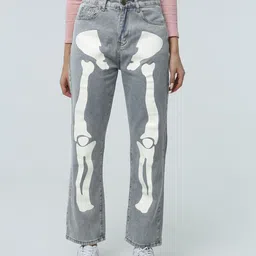 URBANIC Women Blue Cotton Light Fade Positioning Printing Straight Leg Jeans-image-77