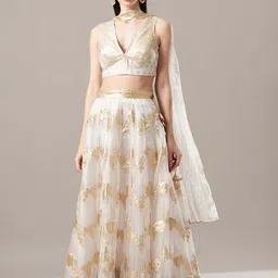 Geroo Jaipur Organza Banarasi Lehenga Set With Mukaish Dupatta-picture-6