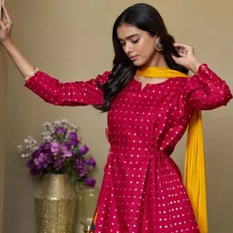 Sangria Zari Embroidered A-Line Kurti & Dhoti Pant With Dupatta-58