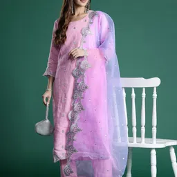 Indo Era Ethnic Motifs Zari Embroidered Kurta With Trousers & Dupatta-picture-38