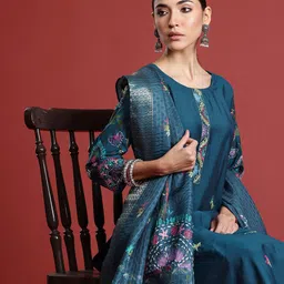 Indo Era Women Floral Embroidered Thread Work Kurta with Trousers & With Dupatta-picture-16