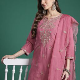 Indo Era Ethnic Motifs Embroidered Gotta Patti Kurta with Trousers & Dupatta-44