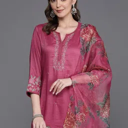 Indo Era Floral Embroidered Thread Work Kurta with Trousers & Dupatta-picture-45