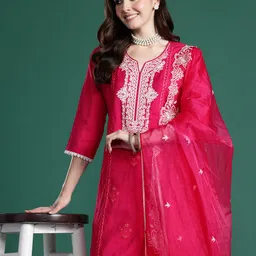 Indo Era Ethnic Motifs Embroidered Thread Work Kurta with Trousers & With Dupatta-picture-11