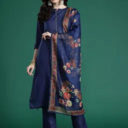 Indo Era Ethnic Motifs Embroidered Kurta with Trousers & Dupatta-image-87