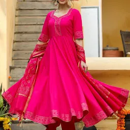 GoSriKi Floral Gotta Patti Kurta with Trousers & Dupatta-picture-20