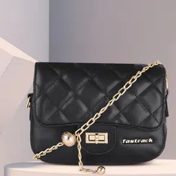 Fastrack Black Solid PU Regular Swagger Sling Bag with Quilted Detail-80