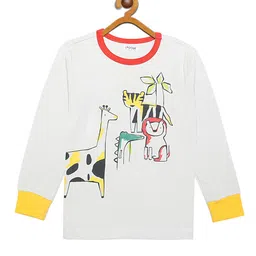 LAdore Unisex Kids Cream-Coloured Printed Round Neck T-shirt-8