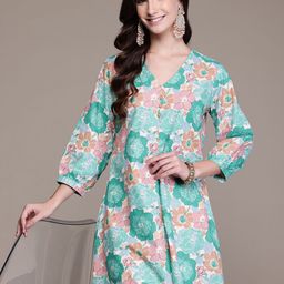 Readiprint Fashions Floral Printed Pleated Pure Cotton Kurta with Trousers-picture-41