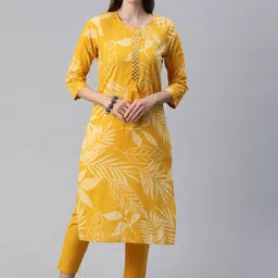 Readiprint Fashions Women Floral Printed Mirror Work Pure Cotton Kurta with Trousers-45