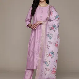 Readiprint Fashions Embroidered Sequinned Pure Silk Kurta with Trousers & Dupatta-image-13