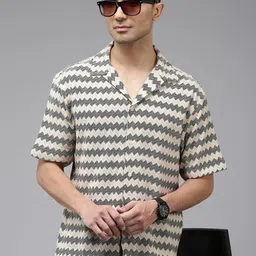 SPYKAR Self Design Textured Knitted Cuban Collar Relaxed Fit CasualShirt-picture-24