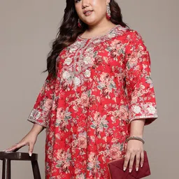 Readiprint Fashions Plus Size Floral Printed Thread Work Pure Cotton Kurta with Palazzos-picture-5