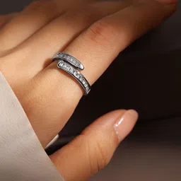 Rubans Rhodium Plated Cubic Zirconia Studded Openable Adjustable Minimalist Ring-80