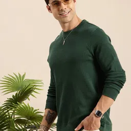 Mast & Harbour Relaxed Fit Self Design Textured Long Sleeves T-shirt-image-77
