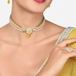 Zaveri Pearls Gold-Plated Stone-Studded Beaded Jewellery Set-38