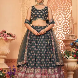 ODETTE Printed Mirror Work Ready to Wear Lehenga & Blouse With Dupatta-19