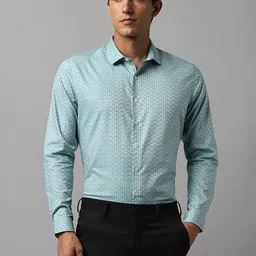 Louis Philippe Blue Slim Fit Printed Cotton Formal Shirt-image-11