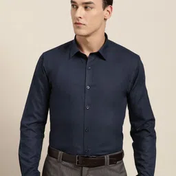 SOJANYA Men Navy Blue Classic Regular Fit Solid Formal Shirt-image-7