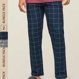 XYXX Men Grey & Navy Blue Pack of 2 Checked Super Combed Cotton Lounge Pants-image-71
