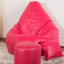 THREADVIBE LIVING Pink 3 Pieces Teardrop Filled Bean Bag With Footrest & Cushions-image-37