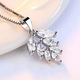 MYKI Silver-Plated Chain With CZ-Studded Leaf Design Pendant-4