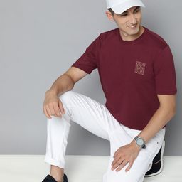 HERE&NOW Men Maroon Pure Cotton T-shirt-image-92