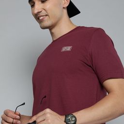 HERE&NOW Men Burgundy Pure Cotton T-shirt-image-25