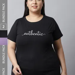UnaOne Plus Size Pack Of 2 Typography Printed Cotton T-shirt-image-81