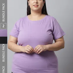UnaOne Plus Size Pack Of 2 Typography Printed Cotton T-shirt-image-82