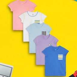 XY Life Girls Pack of 5 Playmate Super Combed Cotton T-shirt-image-35