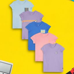 XY Life Girls Pack of 5 Playmate Super Combed Cotton T-shirt-image-39