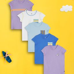 XY Life Girls Pack of 5 Playmate Super Combed Cotton T-shirt-image-36