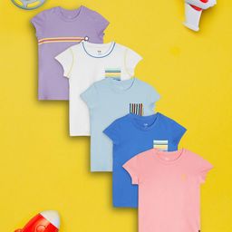 XY Life Girls Pack of 5 Playmate Super Combed Cotton T-shirt-image-37